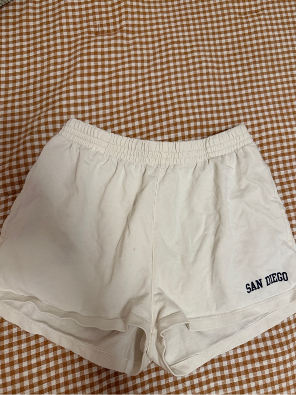 Brandy Melville Cream Women's Athletic Shorts with Navy 'San Diego'